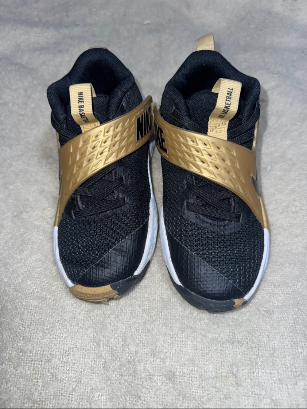 Nike Kids Black and Gold Slip-On Athletic Sneakers with Velcro Strap - Picture 3 of 4